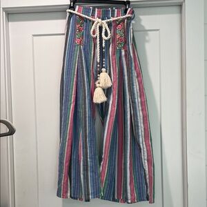 Striped Wide Leg Pants with Rope Belt